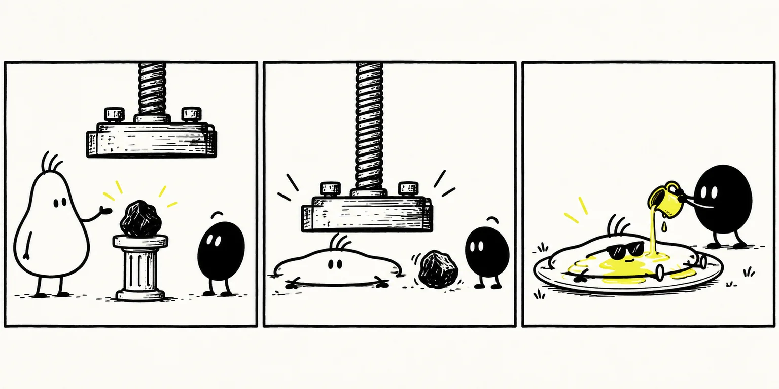 A blob under pressure becomes a pancake wearing sunglasses.